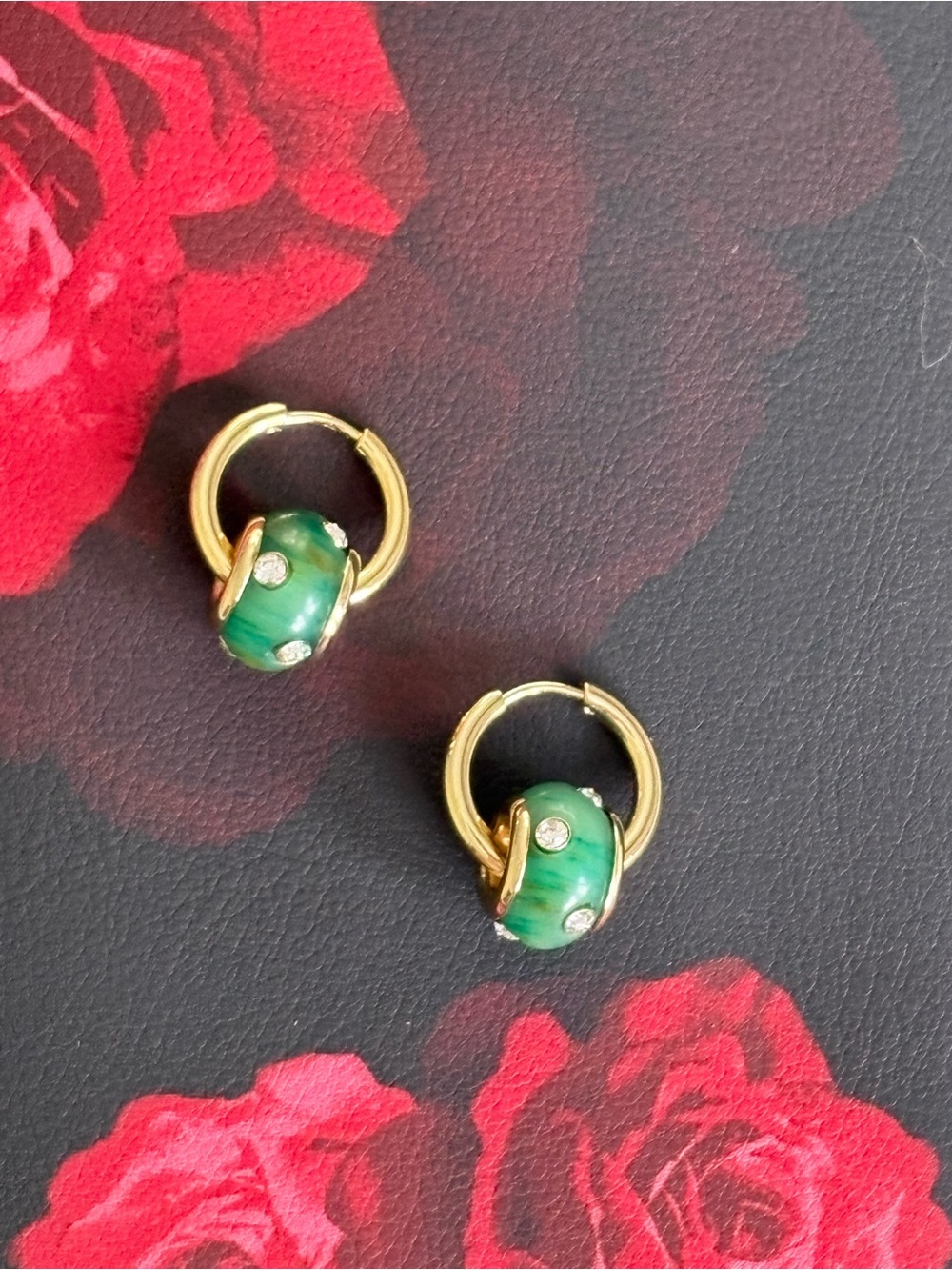 Stella & Dot Convertible Rondelle Huggie Earrings - Malachite